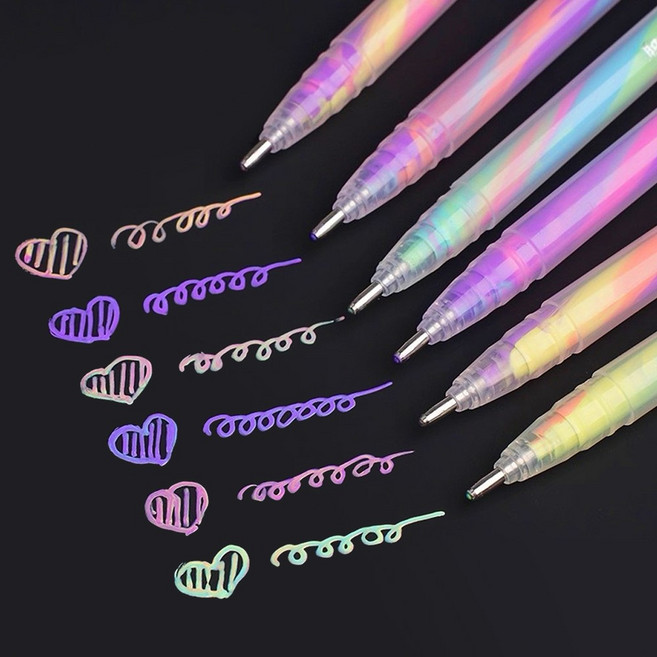 드림팩토리 레인보우 그라데이션 젤펜, 6개, 파스텔