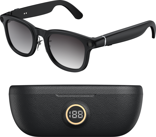 신형 800만 고화질 AI 스마트 안경은 3600mAh 대용량 충전창 안정 촬영 번역 안경을 갖추고 있습니다., 검은색 변색 안경+블랙 충전소, X01