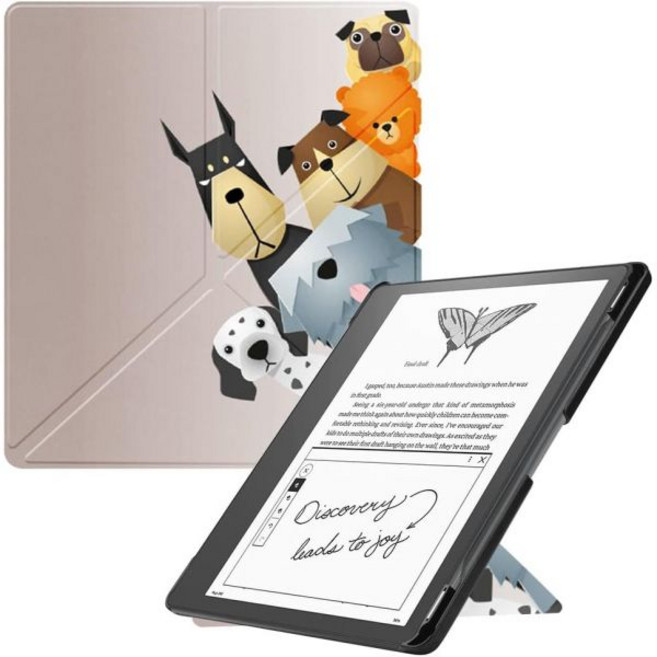 킨들 스크라이브용 슬림쉘 케이스 10.2인치 2022년 출시 펜 홀더 포함 자동 슬립 웨이크 기능이 있는 종이접기 스탠딩 경량 PU 가죽 스탠드 스마트 커버 10.2인치메이플, Dogs Family, 1개