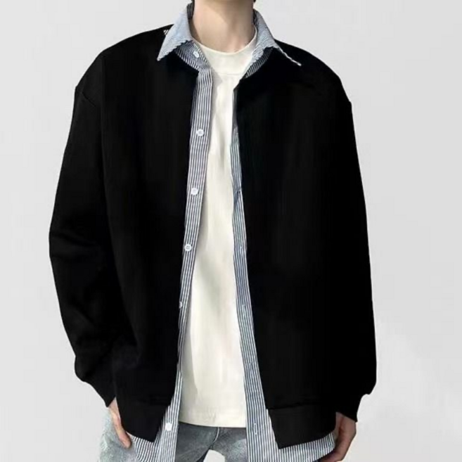 Makone 남성 봄 가을 레이어드 셔츠카라 스트라이프 트레이닝 자켓 가디건