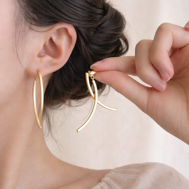 나믹스 슬림 커브 라인 패션 링 귀걸이