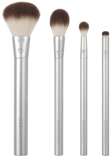 에코툴 귀금속 페이스 블렌드 & 조각 세트 파운데이션용 메이크업 브러시 컨실러 및 파우더 스펀지 재활용 알루미늄 크롬 크루얼티 프리 4피스 세트, 1 Silver Cheek & Eye, 4 Piece, 1개 - 쿠팡