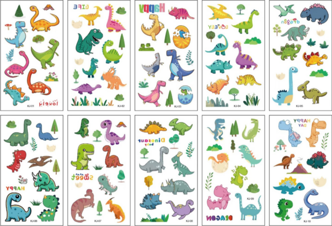 KC인증 공룡 어린이 타투스티커 야광 타투 문신 어린이집 판박이 행사 스티커, 뉴공룡 KJ-10종, 1개