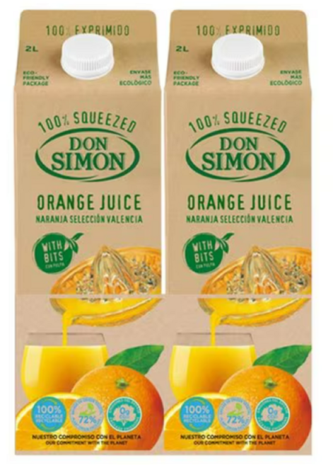 돈시몬 오렌지 착즙주스 2L x 2개입, 4L, 1세트