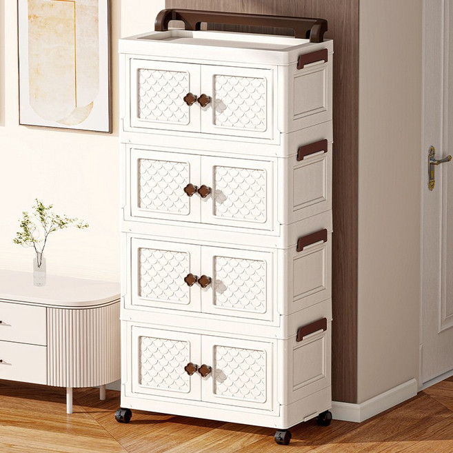 대용량 다용도 접이식 수납장 조립 필요 없음 가정용 거실수납장 이동식 가구, 베이지