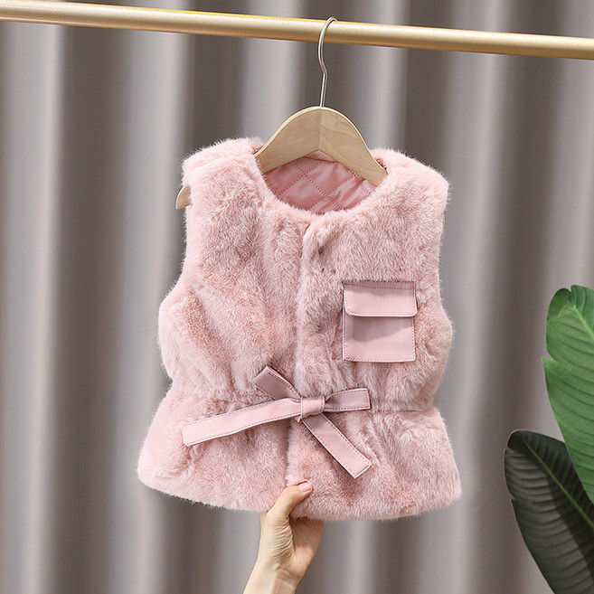 IEDUOS여아 주니어 밍크 조끼 가을 패션 상의 초등학생 도톰한 조끼 패딩 벨트 스타일 베스트