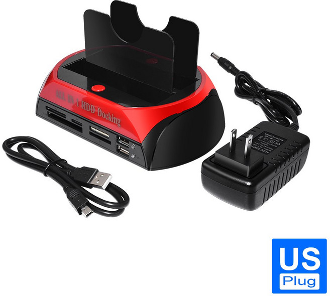 USB 2.0 IDE SATA 하드 디스크 OTB 복제 도크 올인원 HDD 도킹 스테이션 듀얼 베이 2.5인치 3.5인치 ESATA 카드 리더기 포함, US, 1개
