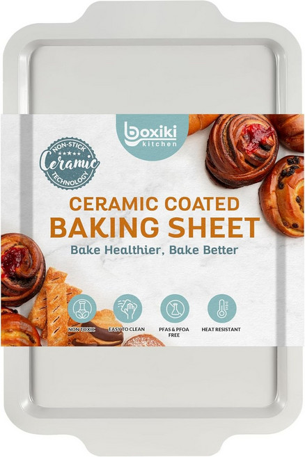 논스틱 세라믹 젤리 롤 팬 15 x 10 인치 - 모든 주방에 완벽한 PTFE 및 PFOA 프리 베이킹 로스팅 등을 위한 다목적 쿠키 시트 1 Pc Carbon Steel, 1개, 크림