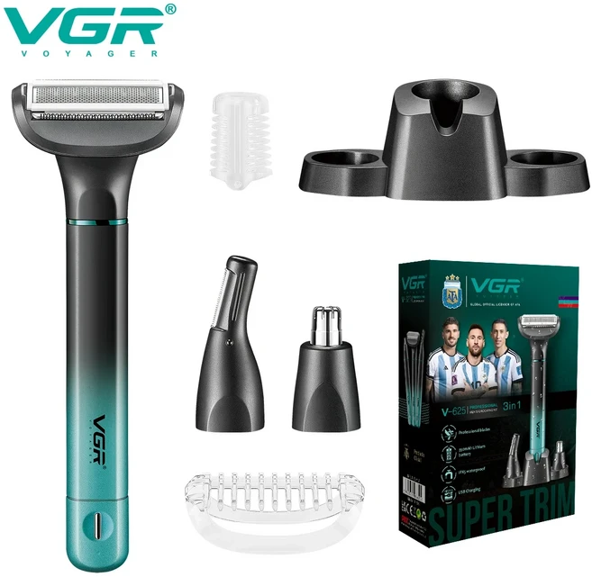 VGR 3in-1 남성용 면도기 헤어 트리밍 세트 충전식 전문 호일 휴대용 코 귀 눈썹 625, 01 V-625with box