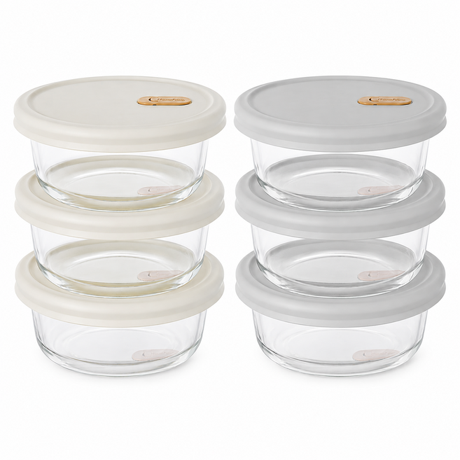 잇센스 6P 냉동밥용기 전자레인지 내열유리 실리콘뚜껑 360ml, 화이트3P + 그레이 3P, 6개