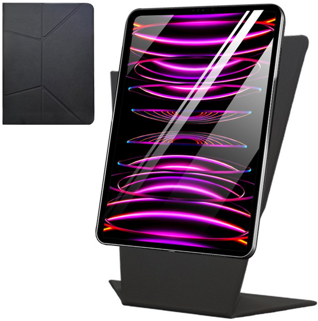 더조은셀러 아이패드 호환 마그네틱 모니터 3단 트랜스 케이스, 블랙