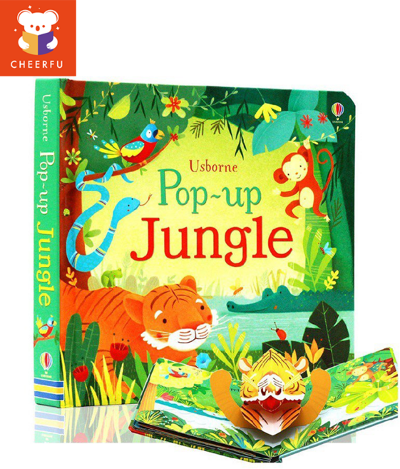 Usbrone POP UP Books 영어 교육용 3D 플랩 그림책 베이비 스토리 카드보드 어린이 책 3~6세 어린이용 취침 시간 독서, Jungle