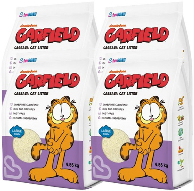 가필드 4.55kg x 4개 천연 카사바 고양이모래, 퍼플(굵은입자)