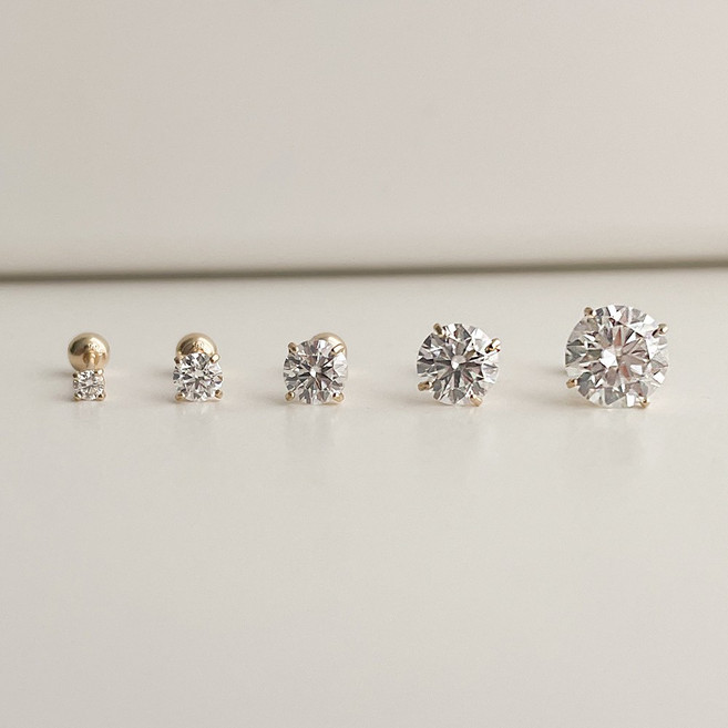 14K 모이사나이트 피어싱 1부 3부 5부 1캐럿 랩다이아 귀걸이 GRA 인증서