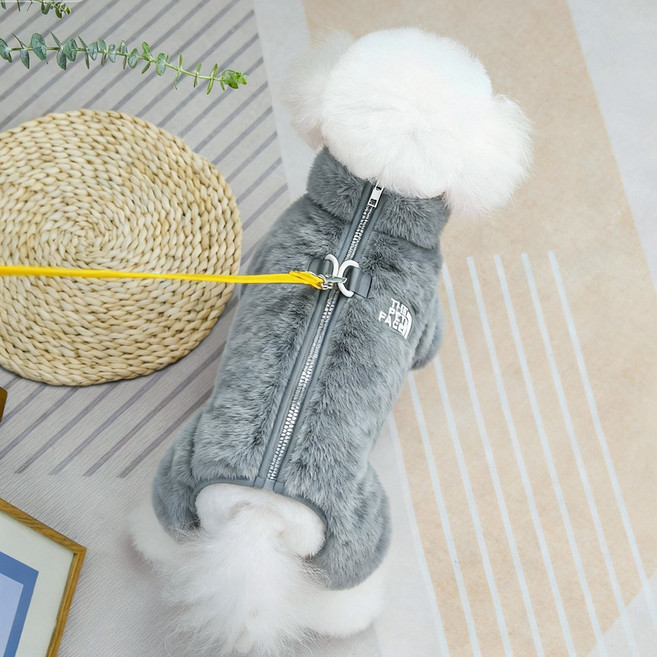 Jeernare 따뜻한 극세사 강아지 겨울옷 집업형 강아지 패딩 산책패딩조끼 중형견 소형견 정전기 방지, 1개, 그레이