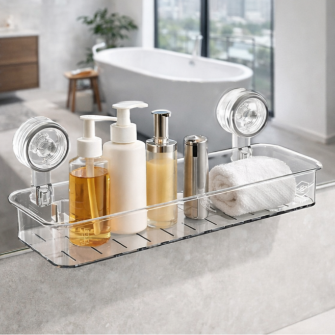 탈부착가능 허니앤코 강력흡착식 무타공 욕실선반, 1개, 투명