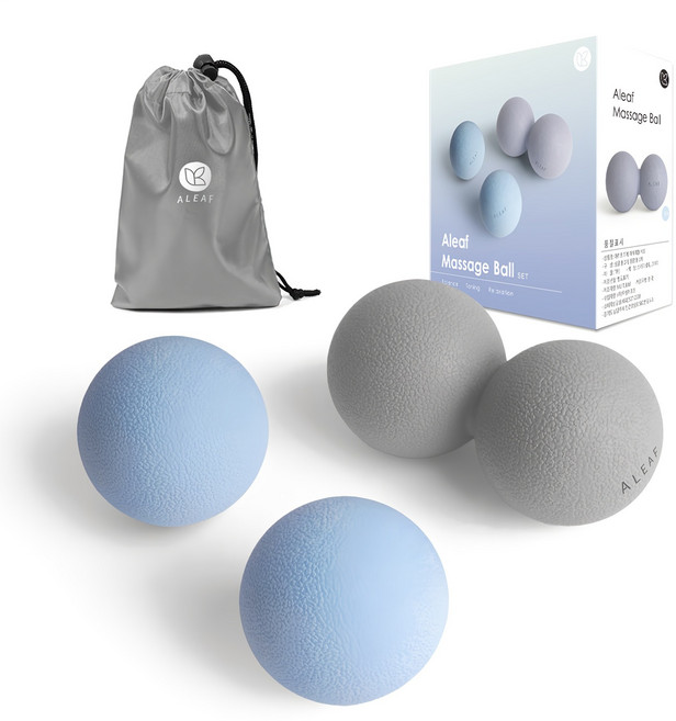 아리프 마사지 지압 볼 싱글 2p + 땅콩 세트, 싱글 스카이 블루 + 땅콩 그레이, 1세트