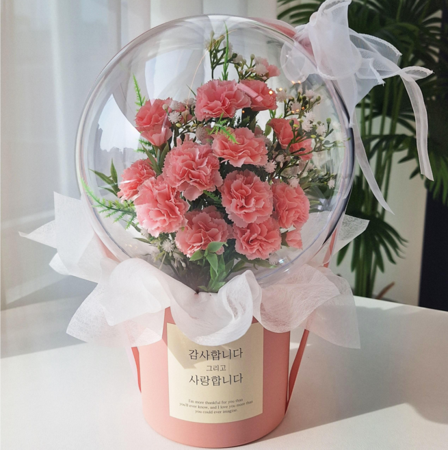 카네이션 풍선꽃다발 어버이날 스승의날 아크릴 꽃풍선 쇼핑백 무료구성, 러블리 살구핑크, 1개