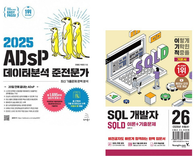 2025 이지패스 ADsP 데이터분석 준전문가 + 2026 이기적 SQLD SQL 개발자 이론+기출문제 (전2권)