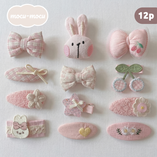 모꾸모꾸 작은 머리핀 헤어핀 세트 레이스 리본 선물