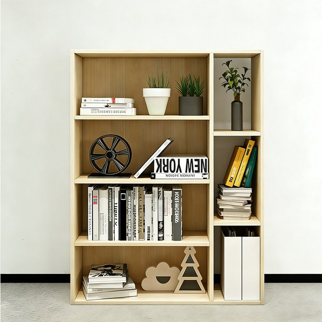 다기능 책장 책꽂이 거실장 진열장 홈오피스 대용량 수납 선반 공간 칸막이 수납장, 4단, Oak color