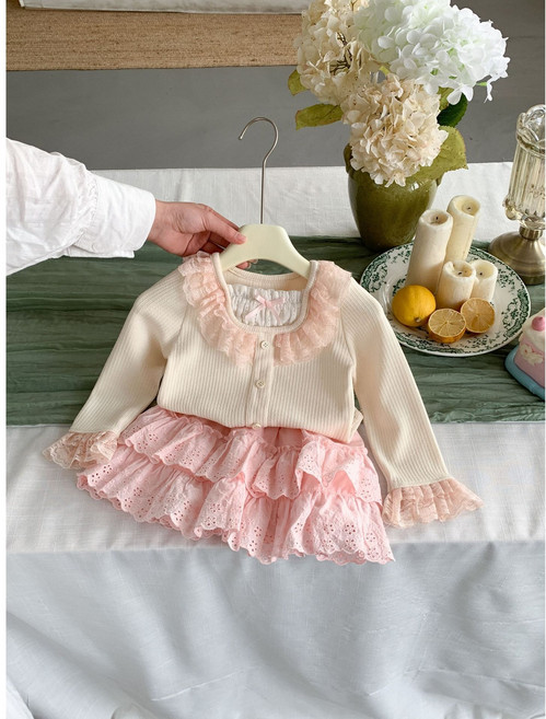 아짱 키즈여아 여아 투피스 아기 아동 봄 가을 치마 등원 유치원 레이스 티 치마투피스