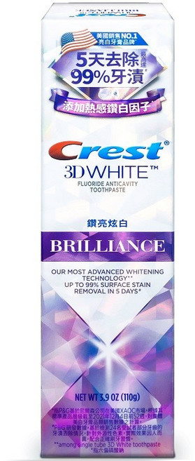 Crest 3D WHITE 鑽亮炫白 螢光增白劑型 含氟防蛀牙膏 110g, 1個, 1個裝