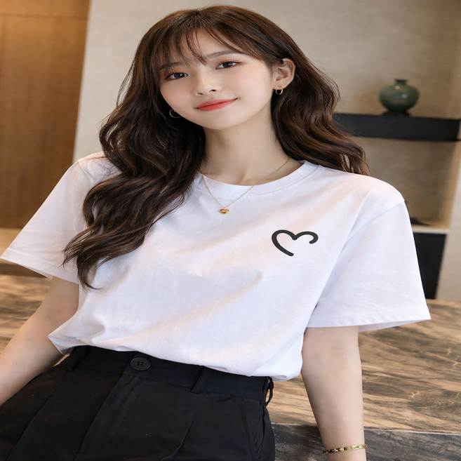 LOBEE 여자빅사이즈흰색티셔츠 무지반팔면티셔츠 99까지