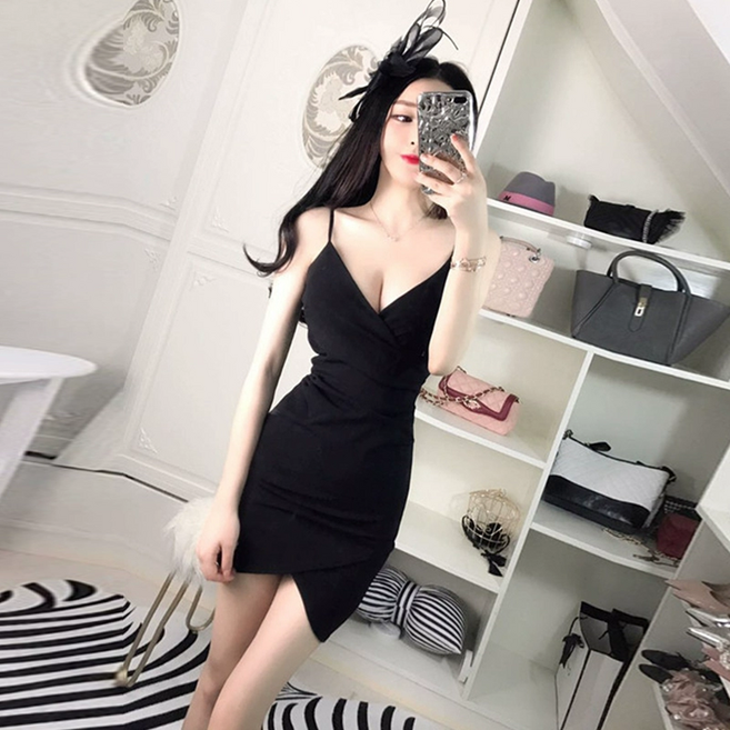 가슴셔링원피스 나시미니원피스 민소매 섹시원피스 홀복 클럽 여캠 의상