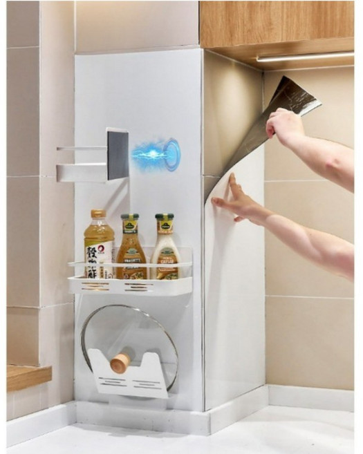 Morri Home 벽 자유부착 자석선반 양념통수납 내장고 주방 싱크대, 1세트, 화이트