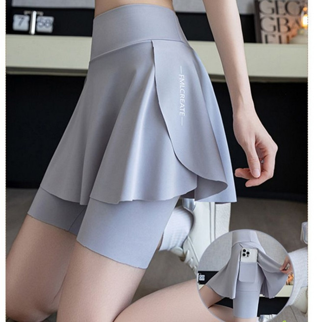 ORZQU 봄 여성 가짜 투피스 요가바지 치마바지 하이웨스트 3부 바지 포켓 여름 스포츠 아웃도어 요가 스커트