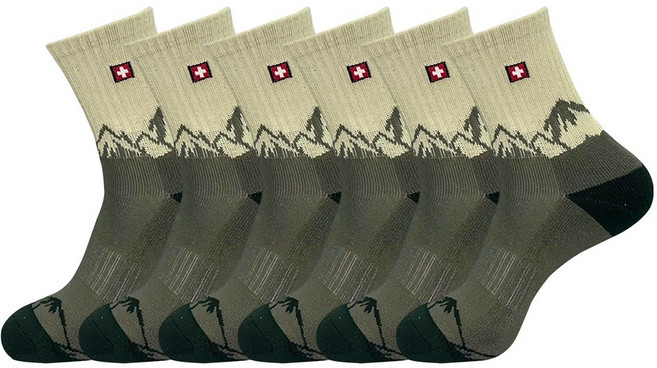스위스밀리터리 남성용 중목 등산 양말 6켤레 SM-N03, 6개, 카키