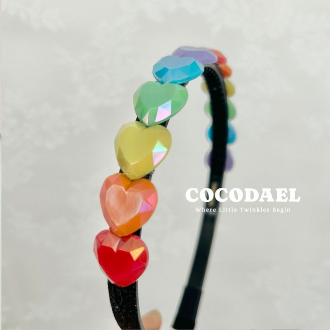 [코코다엘] 레인보우 캔디하트 보석 머리띠 헤어밴드