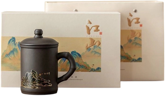 JIANGSHAN 千里江山图感温变色水杯 茶杯礼盒, 1個, 千里江山, 棕色, 办公杯
