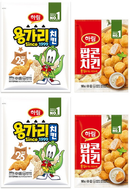 하림 용가리치킨300g 2봉+팝콘치킨 180g 2봉, 1개