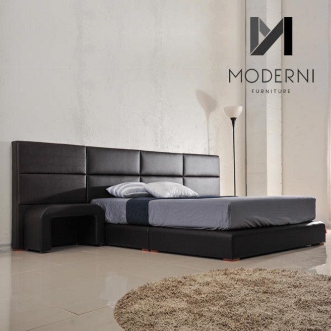 모더니가구 쇼콜라 가죽침대, 퀸, 다크브라운