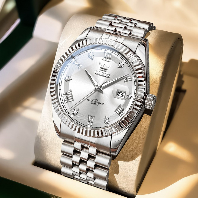 OLEVS 남자손목시계 정품 쿼츠 럭셔리 명품 워터프루프 야광 메탈시계