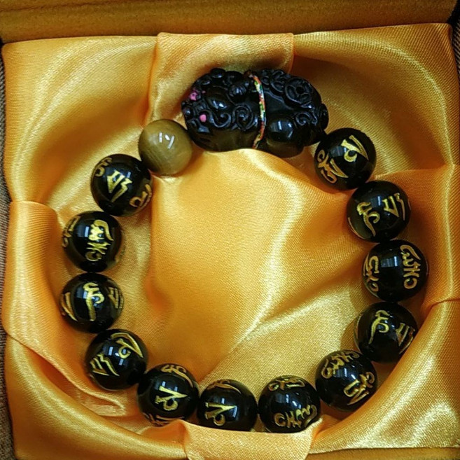 佐運門 開光六字真言黑曜石黃虎眼貔貅手鍊