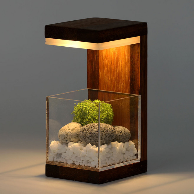 모던포인트 원목 플랜테리어 LED 무드등 집들이선물, 브라운 멀바우