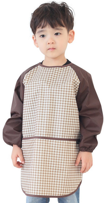 아동 미술가운 / 방수앞치마, 체크브라운