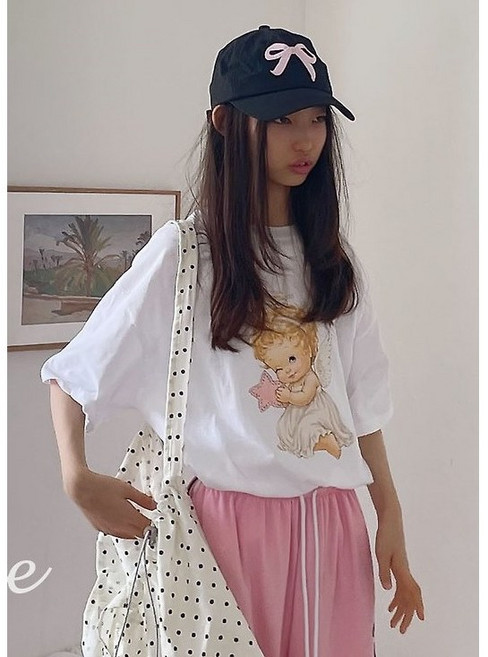 러브로지 엔젤루즈박시티 26여름 살몬피치 화이트 먹색