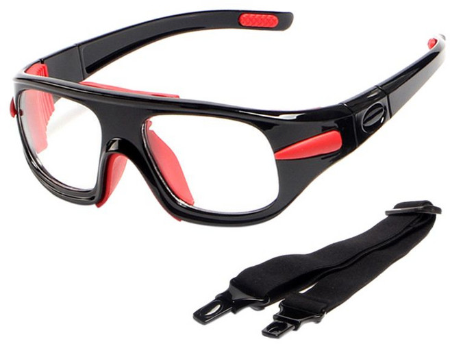 스포츠 안경 농구 축구 보호 눈 안전 고글 광학 프레임 이동식 거울 다리 근시, 블랙 + 레드