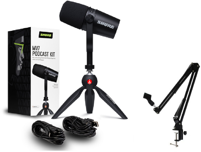슈어 MV7 Podcast kit USB/XLR 하이브리드 다이나믹 마이크 + 미니 삼각대, MV7-K-BNDL+굴절스탠드