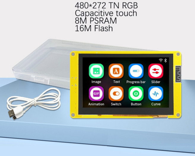 ESP32-S3 4.3 인치 480x272 스마트 디스플레이 화면 HMI 8M PSRAM 16M 플래시 Arduino LVGL WIFI 및 Bluetooth 4.3RGB LCD T, [01] TN Capacitive Touch, 1개