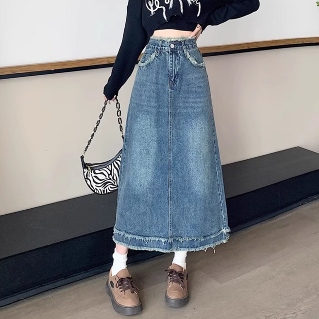 NUNUHANA 여성 캐주얼 A라인 데님 스커트