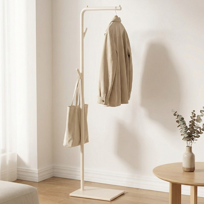 AIpina ㄱ자 대리석 스탠드 행거 튼튼한 철제 인테리어 기둥식 스탠드 옷걸이 행거, 아이보리-01