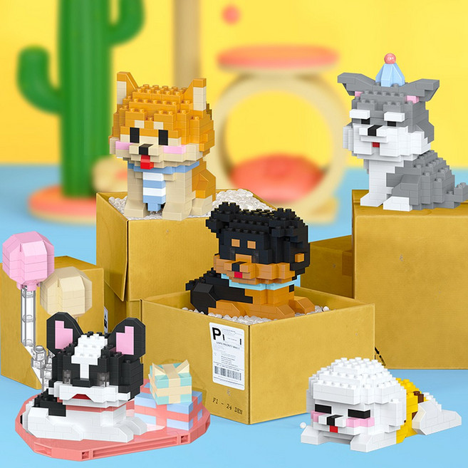 [알꿀밤-나노블럭-동물] E 미니 강아지 방석 6종 세트