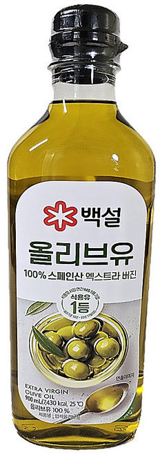 백설 엑스트라버진 압착 올리브유, 900ml, 2개