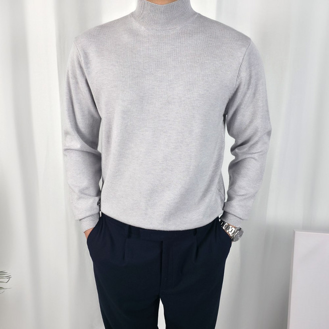 더핏 남성용 캐시미어 반목폴라 니트