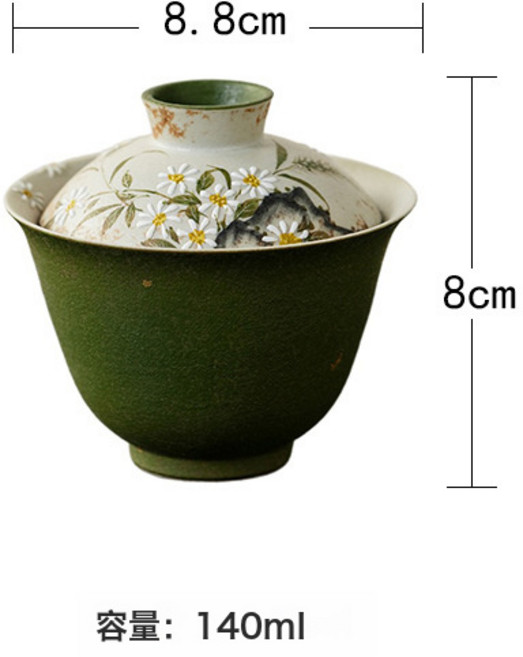 復古浮雕功夫茶具套裝 手繪白瓷主人杯純手工紫砂壺, 1個, 小青柑-雛菊繪春-慕言蓋碗:如圖所示